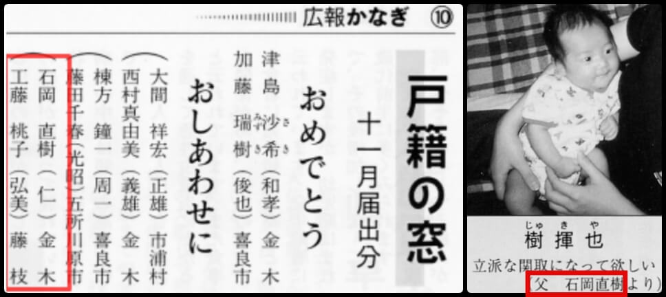 尊富士の父親の名前・石岡直樹と記載された証拠画像