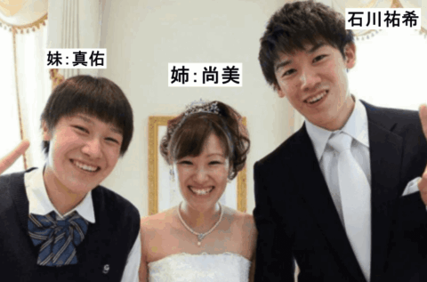 石川祐希の姉(尚美)の結婚式の３兄弟の写真